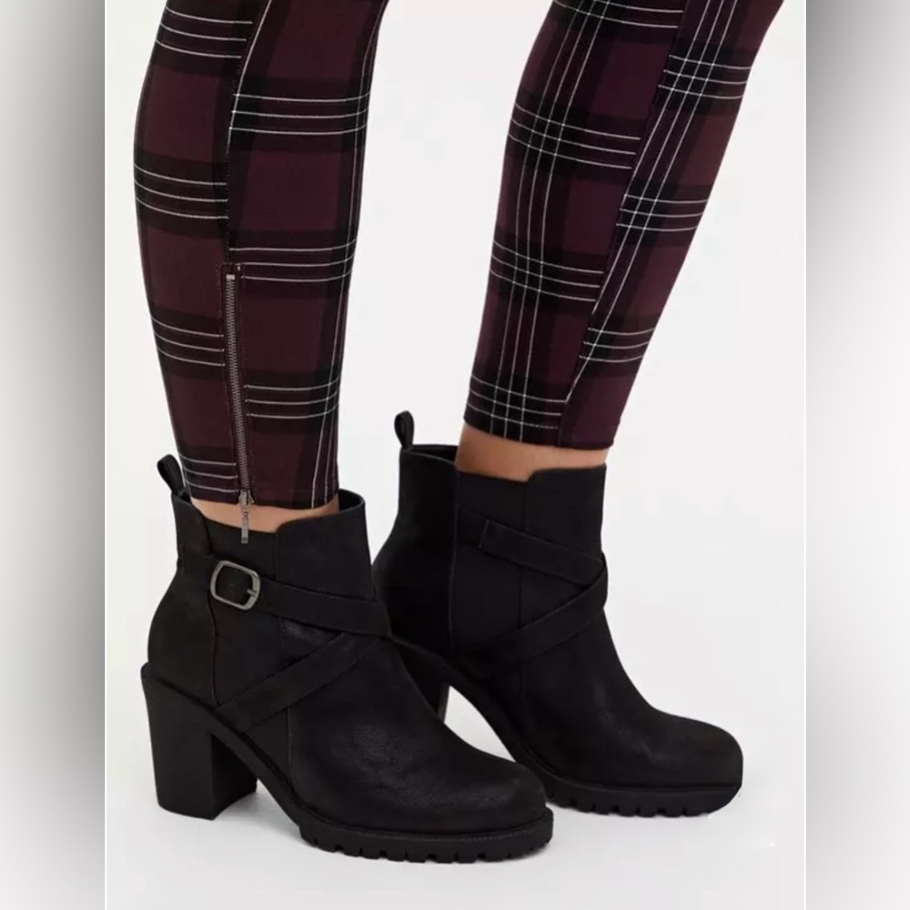 NWT Torrid Skinny Studio Luxe Ponte Mid-Rise Zipper Pant - Plaid Purple - Picture 6 of 12